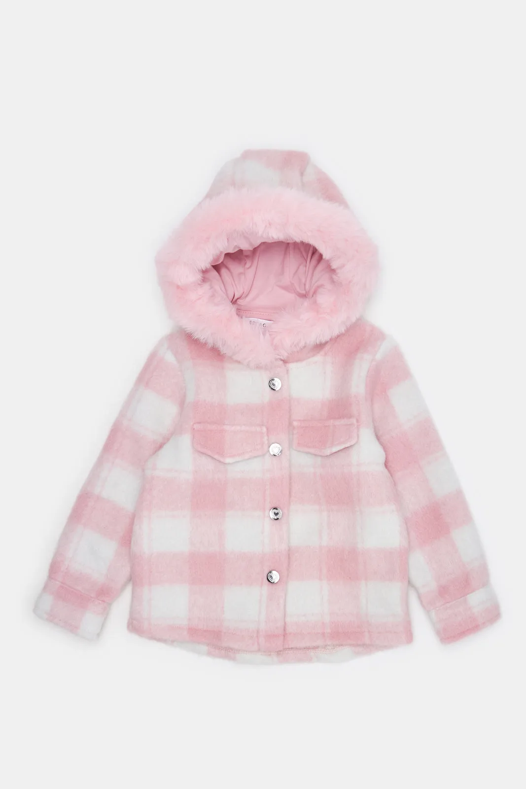 Infant Girls Pink Checked Hooded Jacket