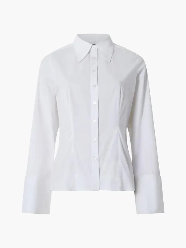 Isabelle Poplin Fitted Shirt in Linen White