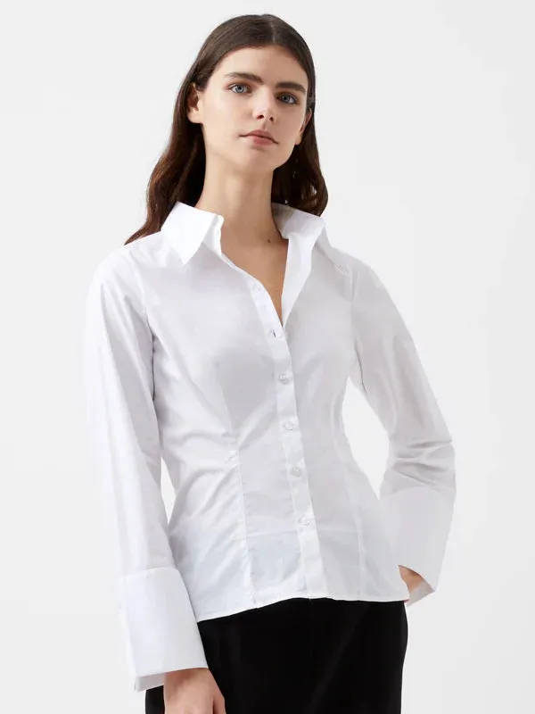 Isabelle Poplin Fitted Shirt in Linen White