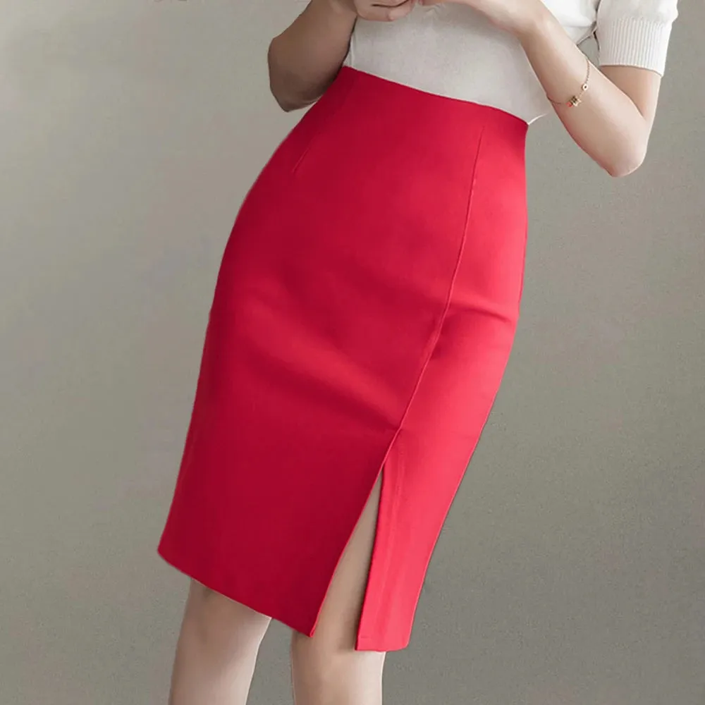 Ladies Simple OL Style Office Pencil Skirts Elegant All-Match High Waist Slim Women Skirts Female Classic Vintage Casual Bottoms