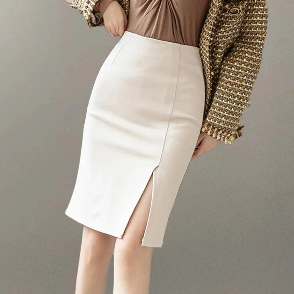 Ladies Simple OL Style Office Pencil Skirts Elegant All-Match High Waist Slim Women Skirts Female Classic Vintage Casual Bottoms