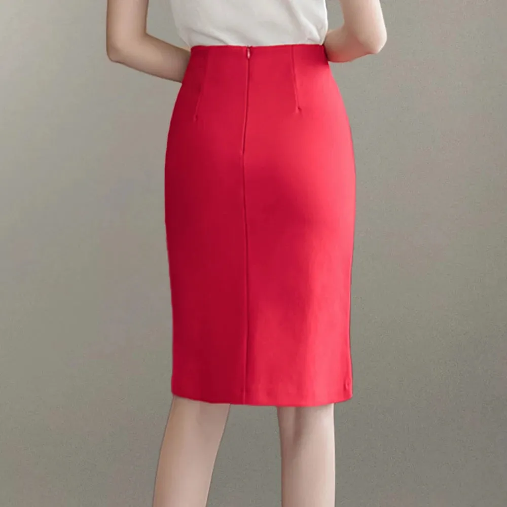 Ladies Simple OL Style Office Pencil Skirts Elegant All-Match High Waist Slim Women Skirts Female Classic Vintage Casual Bottoms