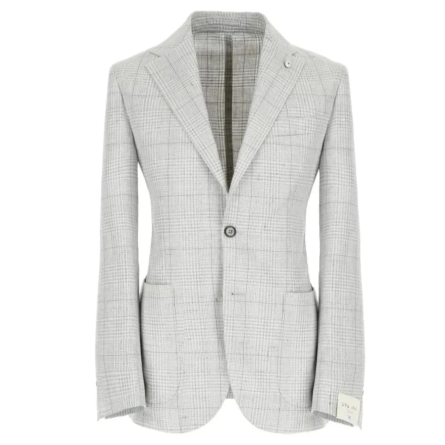 Light Gray Prince of Wales Linen-Cotton Contemporary Fit Sport Jacket - L.B.M 1911