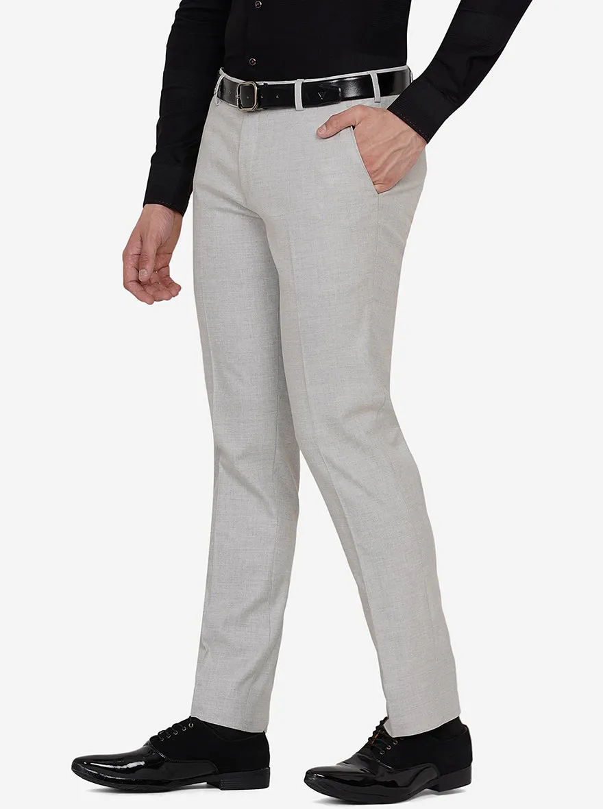 Light Grey Solid Super Slim Fit Formal Trouser | JadeBlue