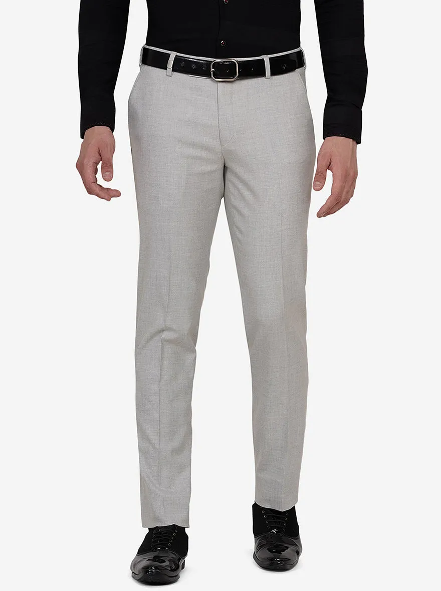 Light Grey Solid Super Slim Fit Formal Trouser | JadeBlue