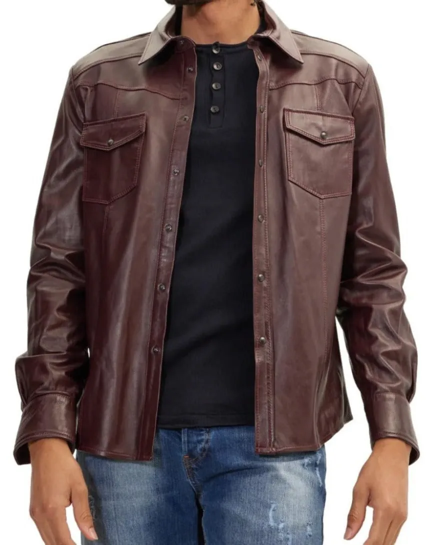 Maroon Leather Shirt