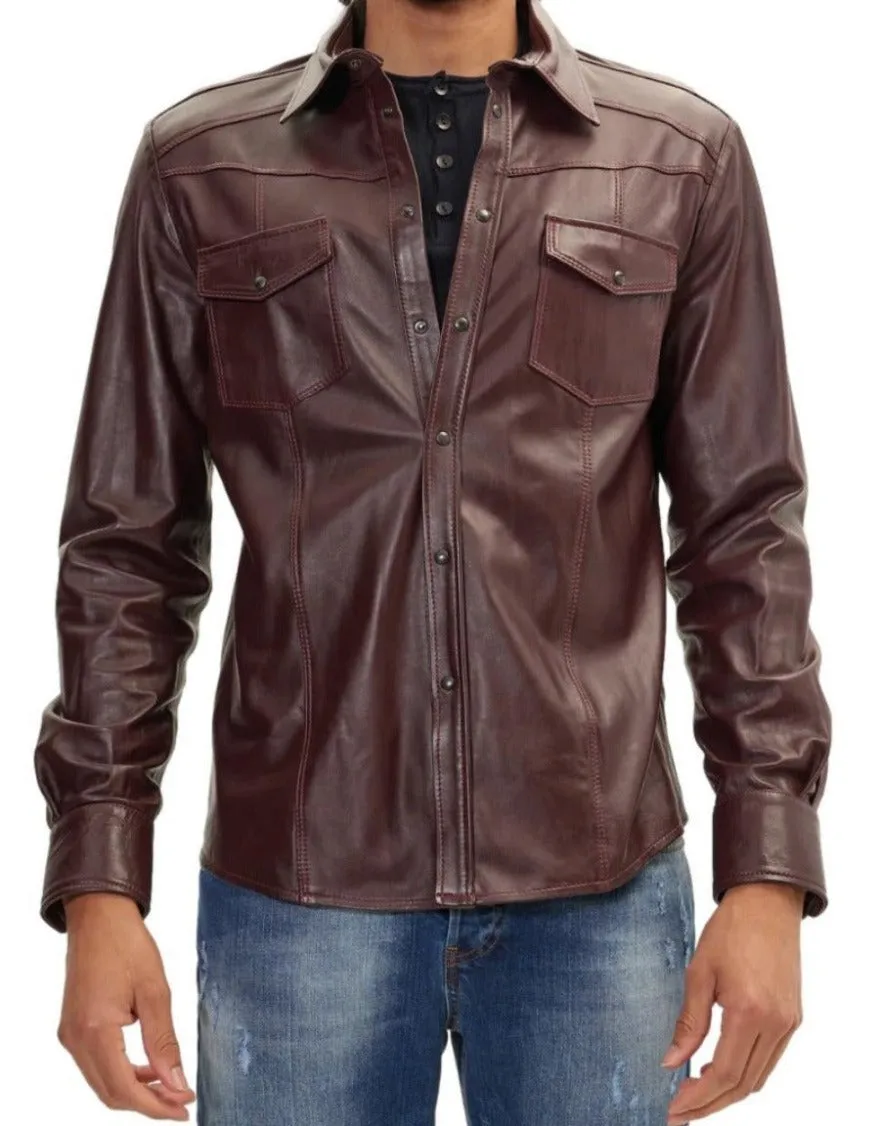 Maroon Leather Shirt