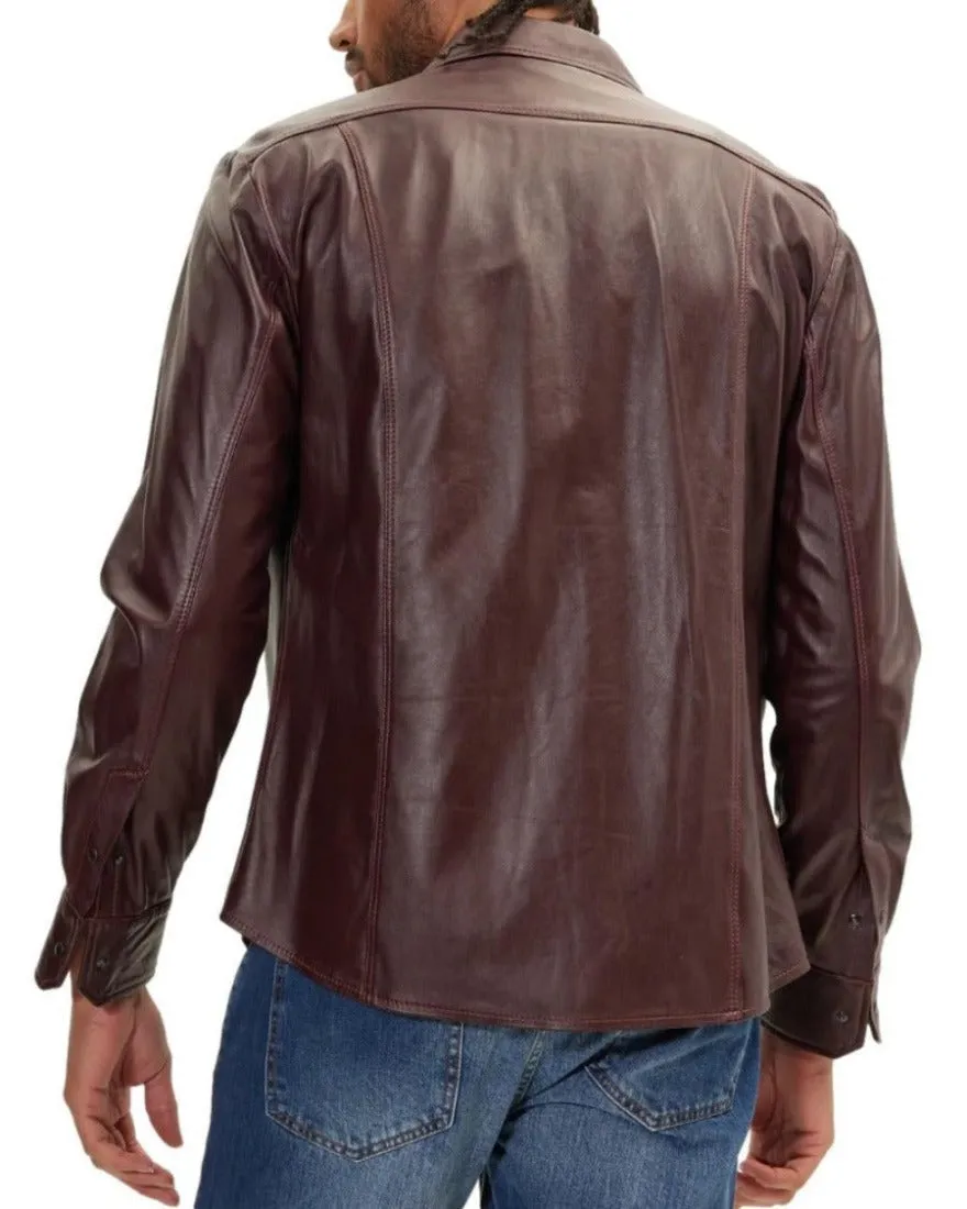 Maroon Leather Shirt