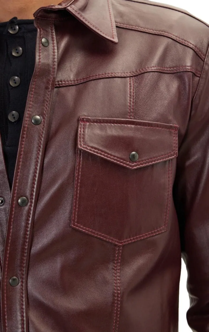 Maroon Leather Shirt