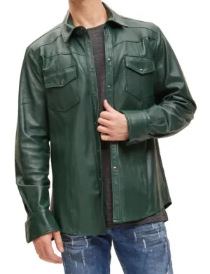 Mens Green Leather Shirt