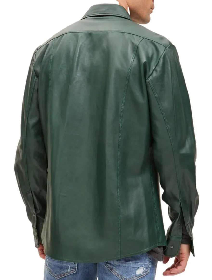 Mens Green Leather Shirt