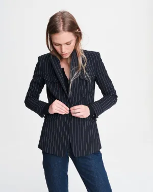 Owen Wool Striped Blazer - Navy