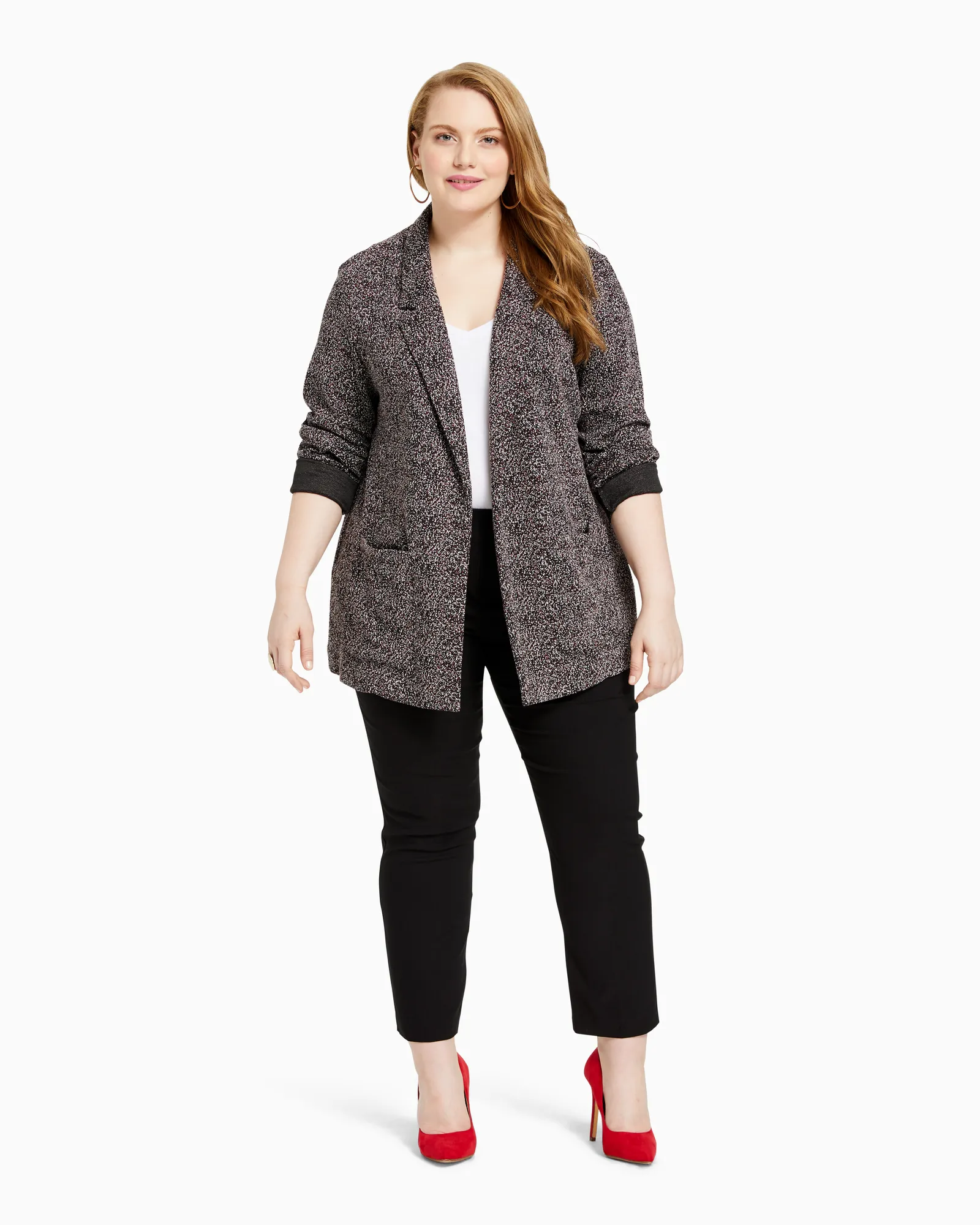 Petra Open Front Knit Blazer | Charcoal Grey / Black