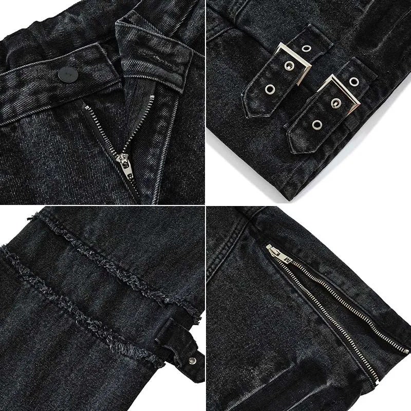 PopFlying High Street Jeans Buckle Zipper Bottom