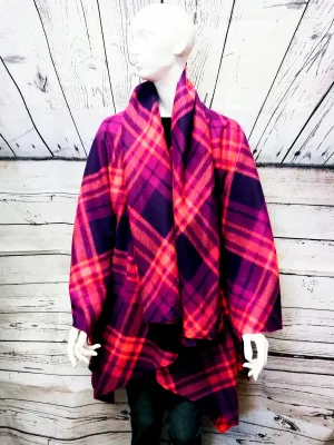 Purple Pink Women's Fleece Blanket Shawl Poncho