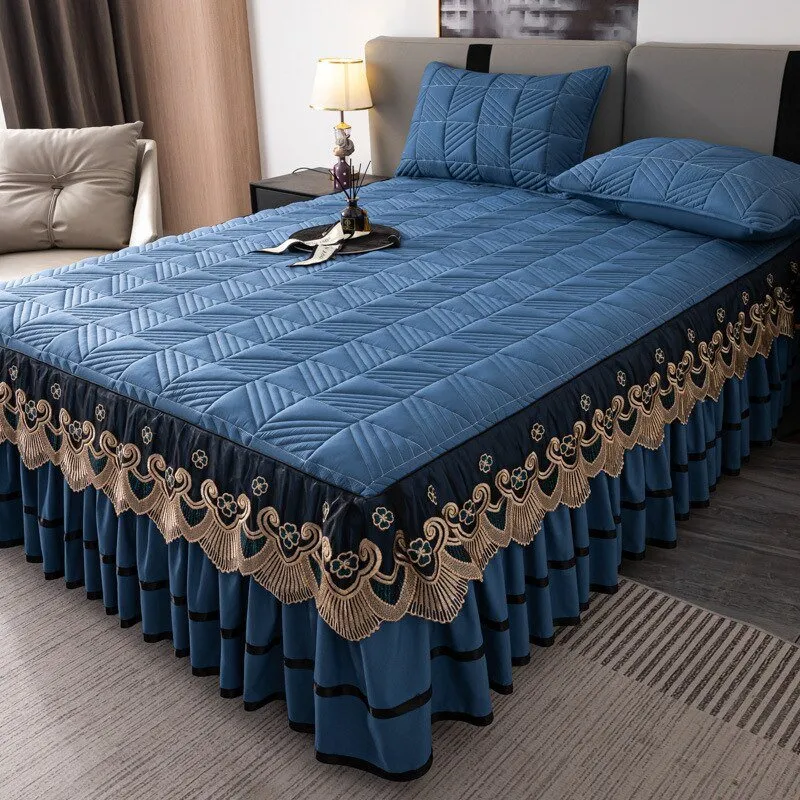 RainFire Elegant Quilted Bed Skirt Set - King Queen Size