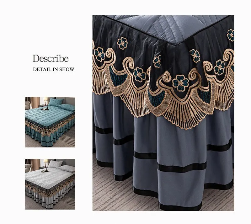 RainFire Elegant Quilted Bed Skirt Set - King Queen Size