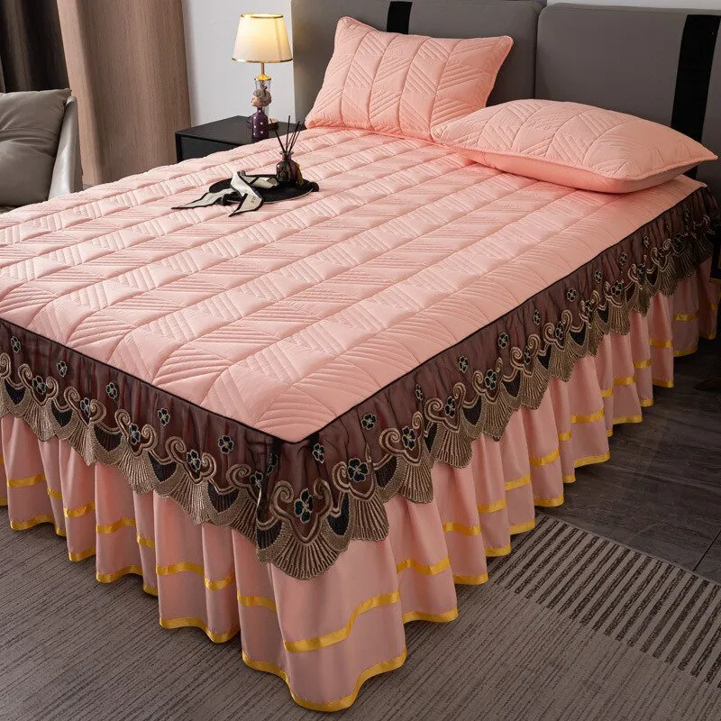 RainFire Elegant Quilted Bed Skirt Set - King Queen Size