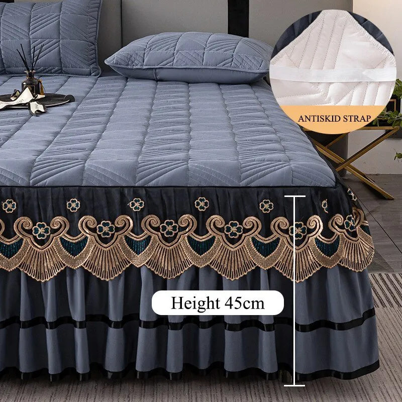 RainFire Elegant Quilted Bed Skirt Set - King Queen Size