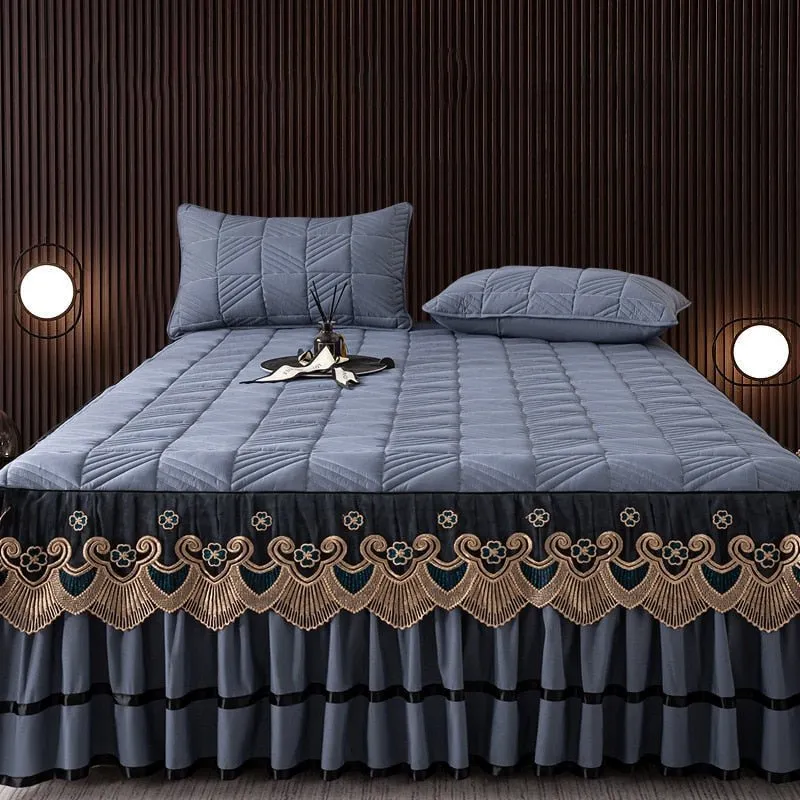 RainFire Elegant Quilted Bed Skirt Set - King Queen Size