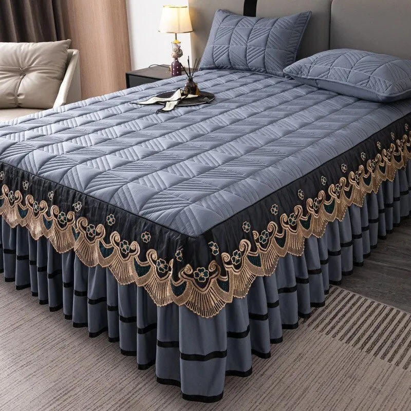 RainFire Elegant Quilted Bed Skirt Set - King Queen Size