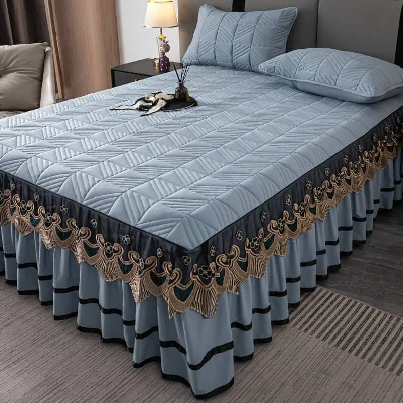 RainFire Elegant Quilted Bed Skirt Set - King Queen Size