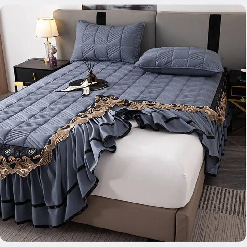 RainFire Elegant Quilted Bed Skirt Set - King Queen Size