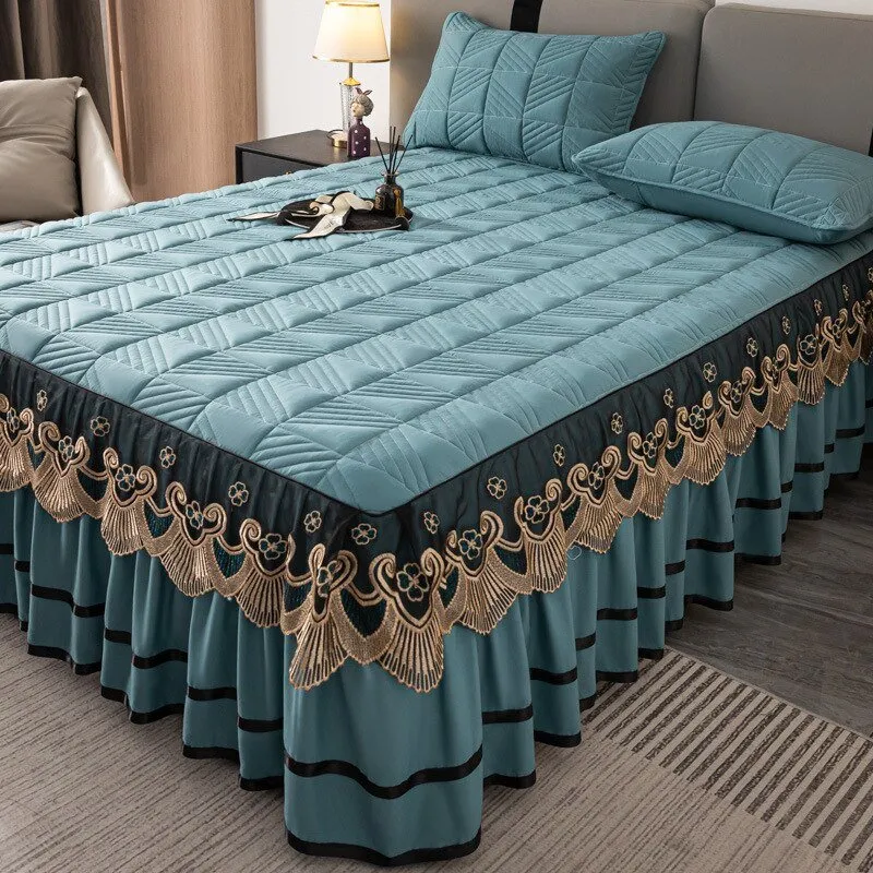 RainFire Elegant Quilted Bed Skirt Set - King Queen Size