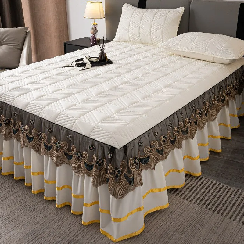 RainFire Elegant Quilted Bed Skirt Set - King Queen Size