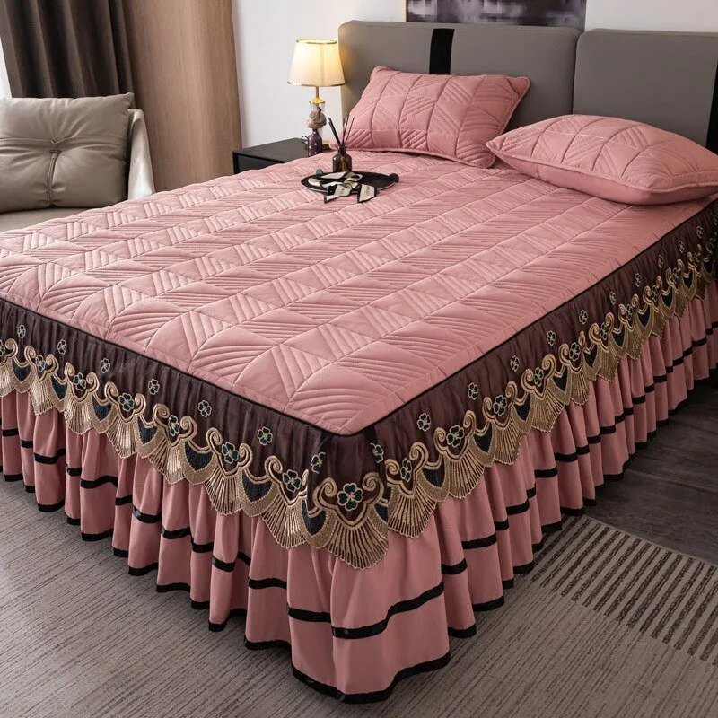 RainFire Elegant Quilted Bed Skirt Set - King Queen Size