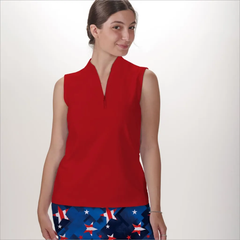 RED SLEEVELESS QUARTER ZIP TOP