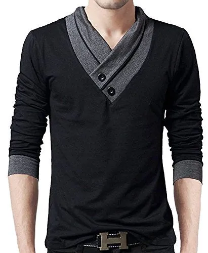 Redbrick Men V neck Black Tshirt (Black_Large)