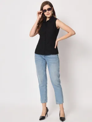 Spread Collar Shirt Style Top