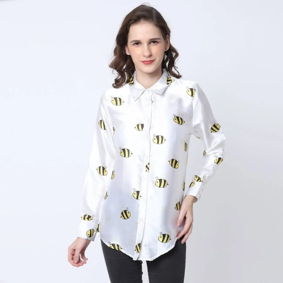 Stylish White Satin Printed Shirts For Women