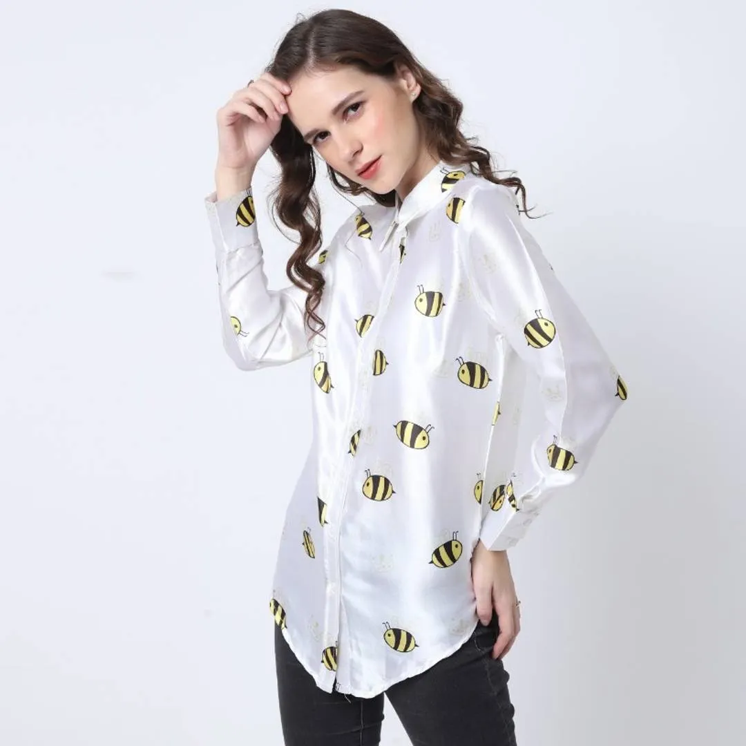 Stylish White Satin Printed Shirts For Women