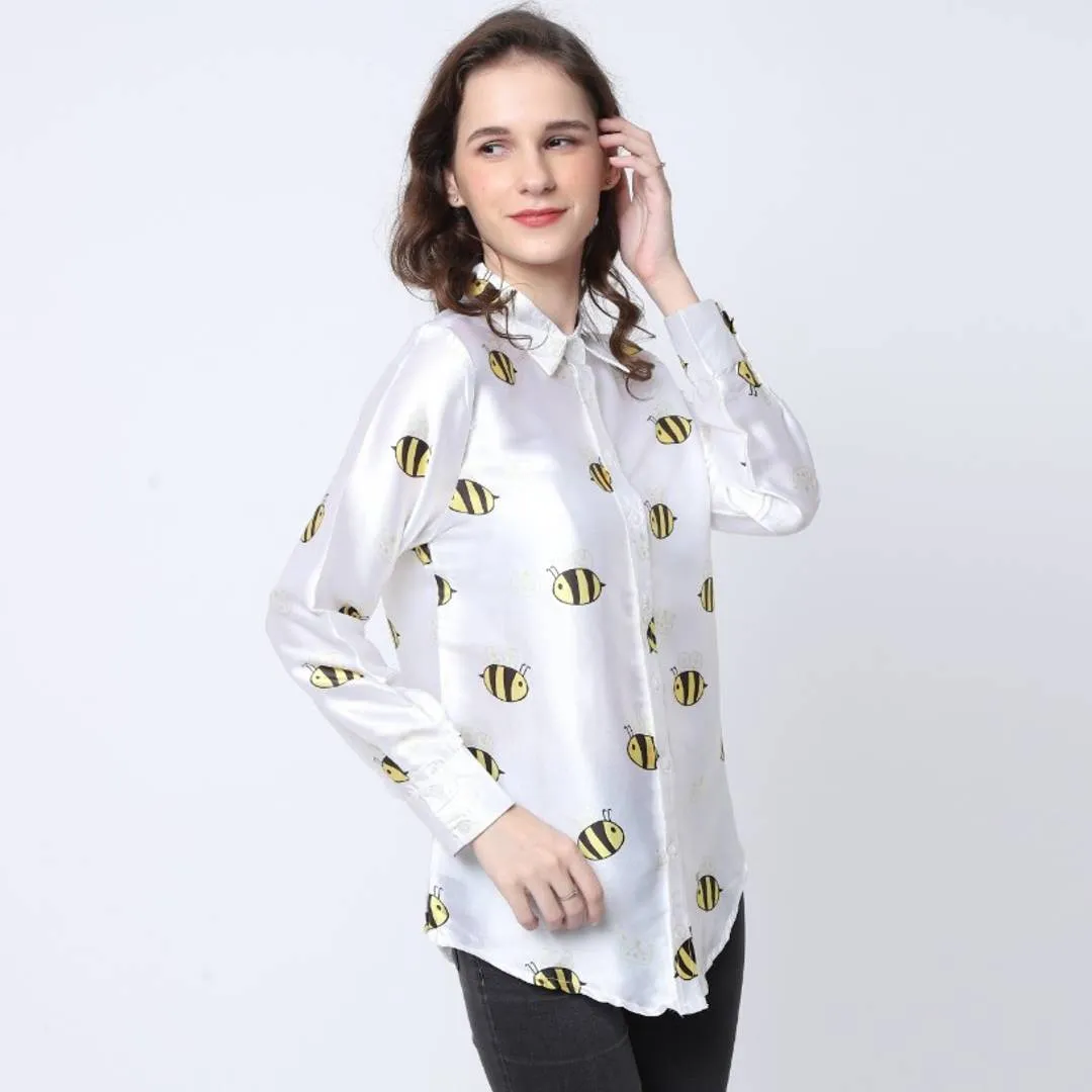 Stylish White Satin Printed Shirts For Women