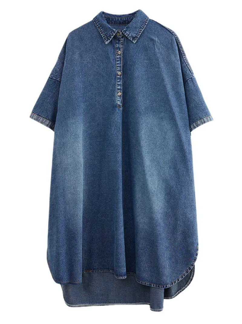 Summer Stylish Short Sleeves Loose Side Pocket With Denim Tops