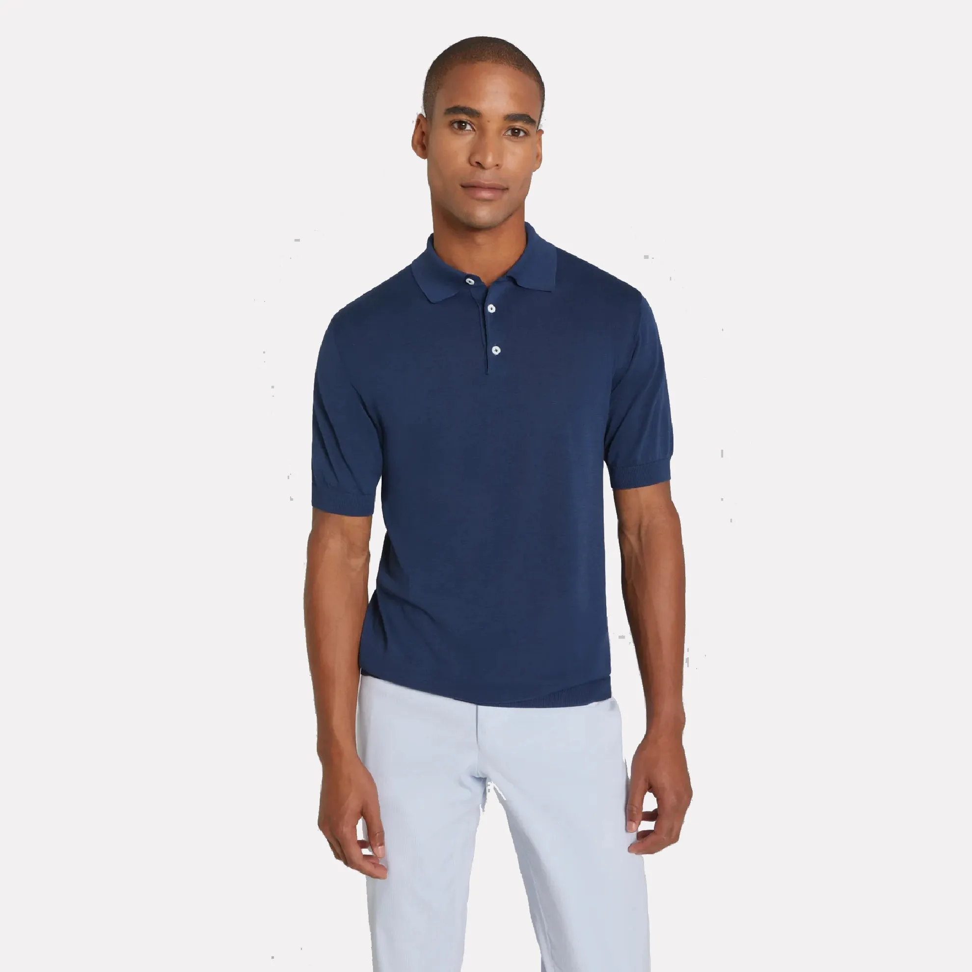 Tupper Italian Cotton/Silk Blend Short Sleeve Polo / Navy