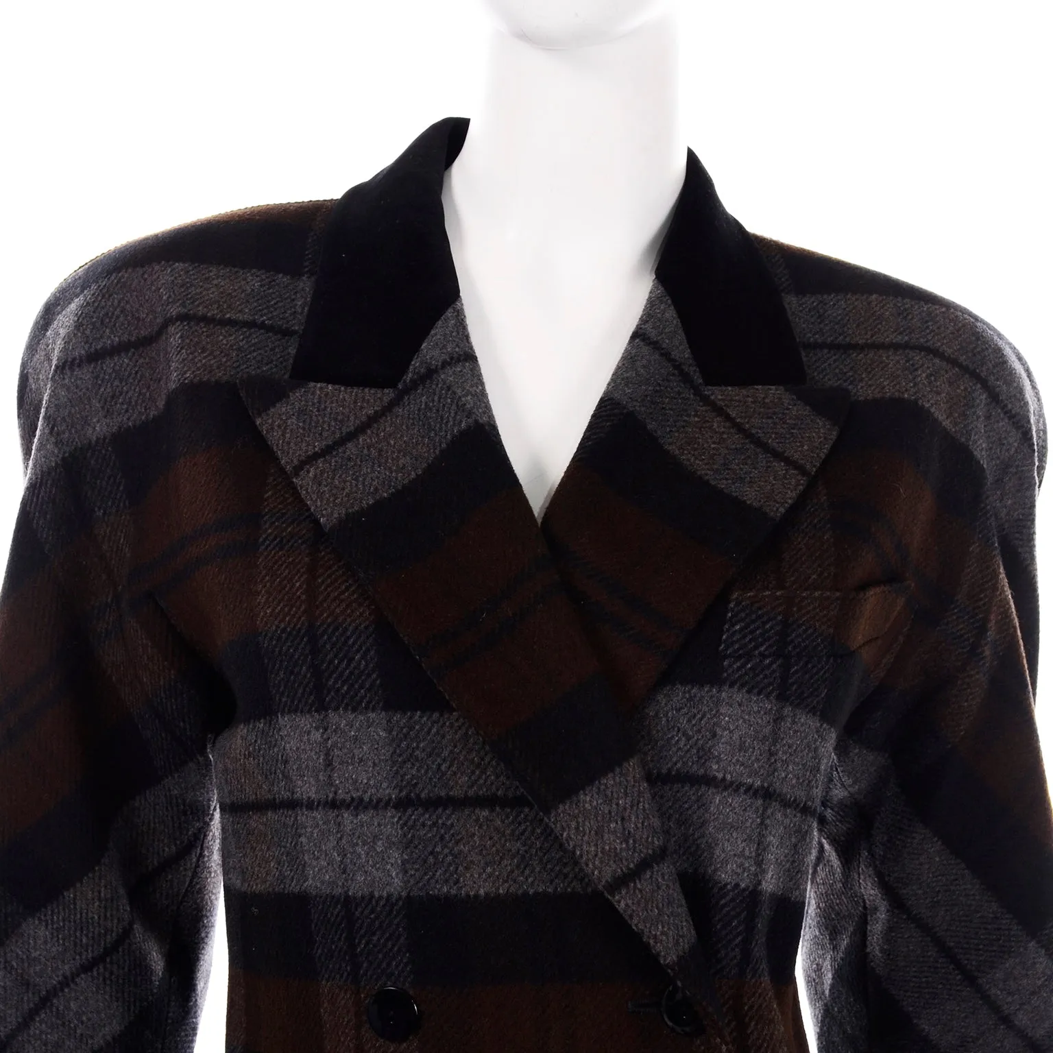 Vintage Margaretha Ley Escada Gray Blue Plaid Longline Blazer Jacket