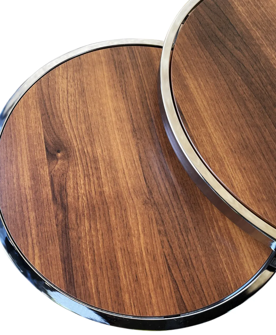 Visio Set of 2 Round Nesting Tables- Walnut Effect Top /Chrome Frame