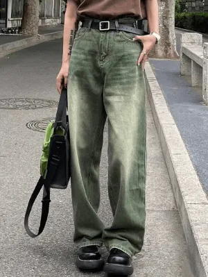 Wenkouban Green Vintage Faded Boyfriend Jeans