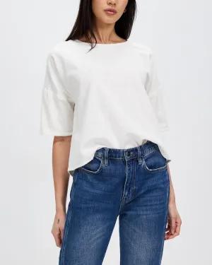 Woman Cotton 3/4 Sleeves Loose Top - White Alice