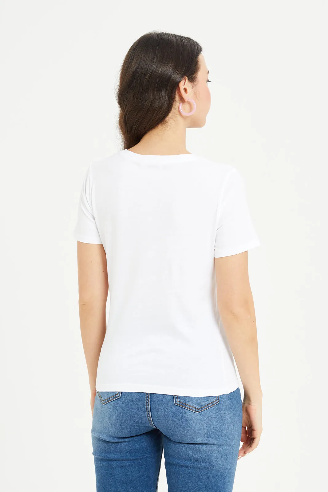 Women White Scenery Foil T-Shirt