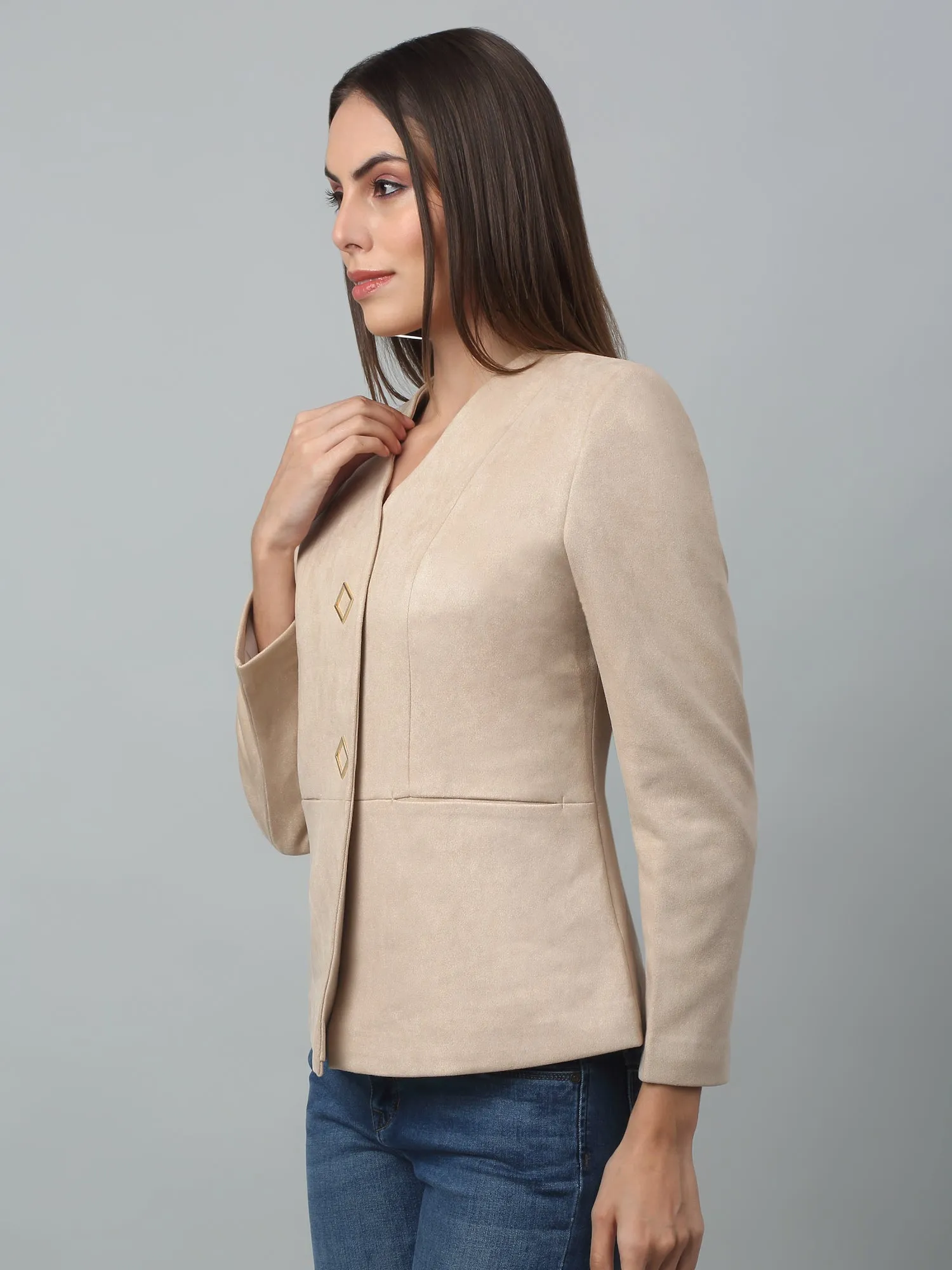 Women's   Ivory Single breasted  V neck Blazer