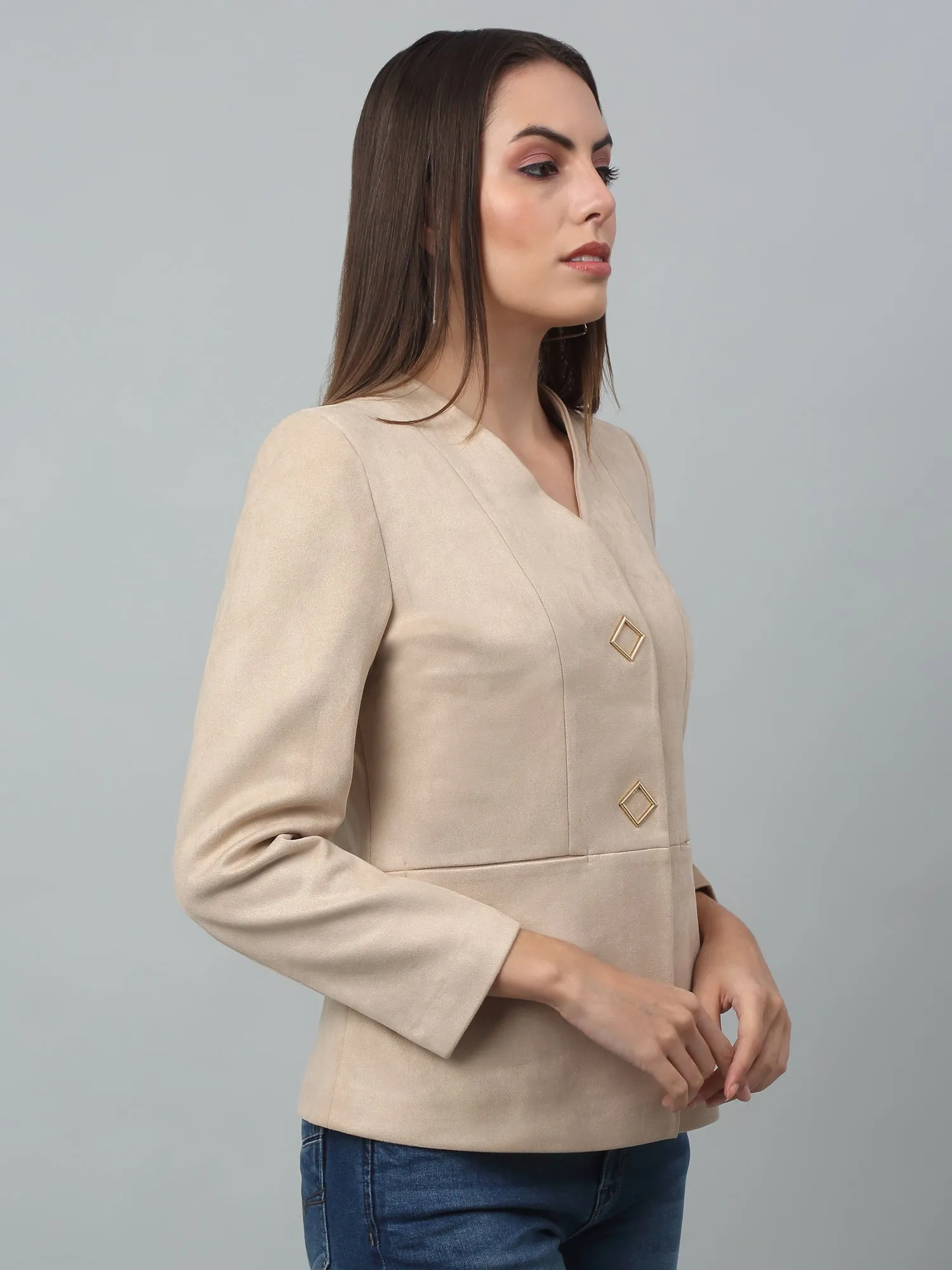 Women's   Ivory Single breasted  V neck Blazer