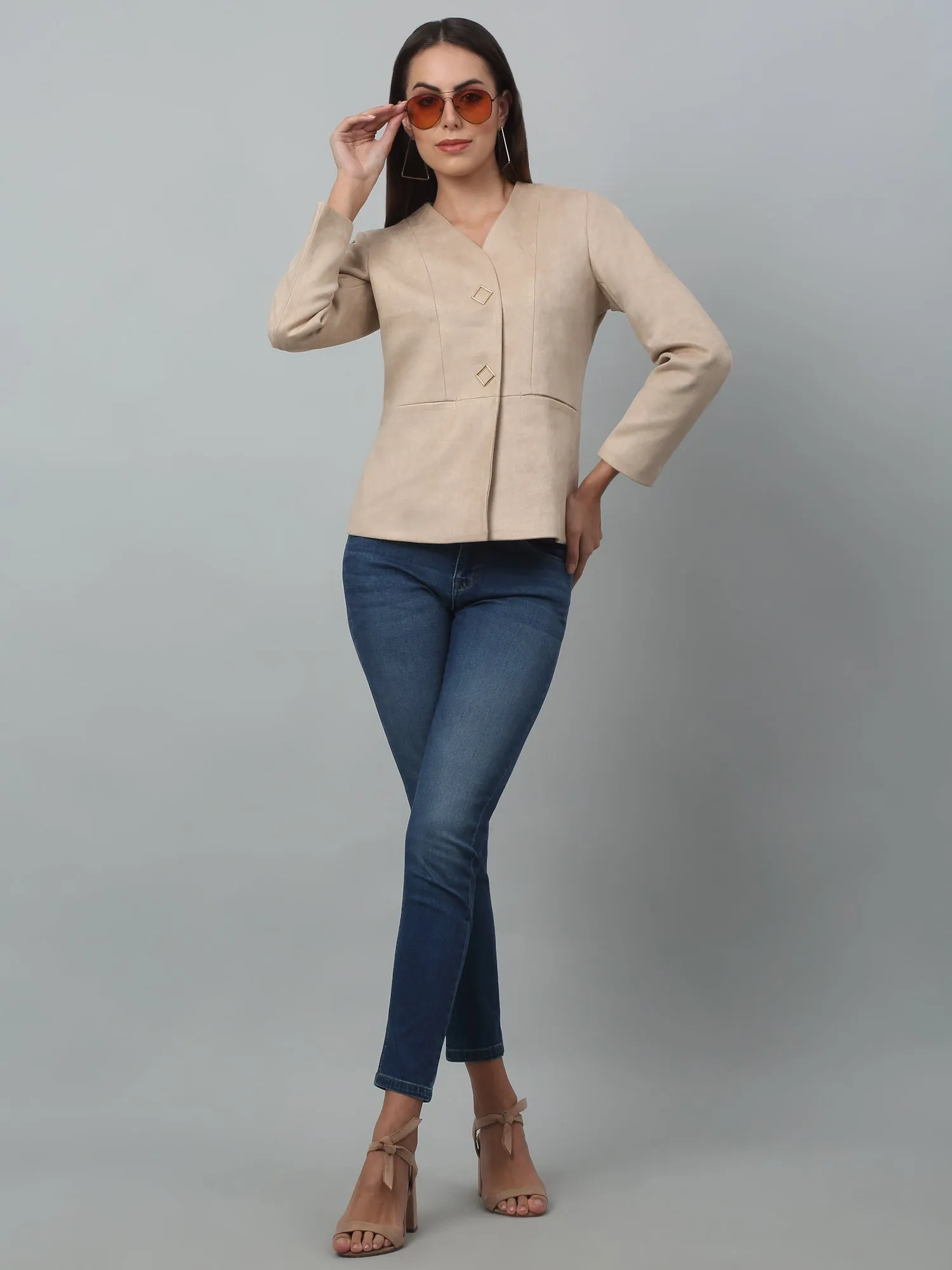 Women's   Ivory Single breasted  V neck Blazer